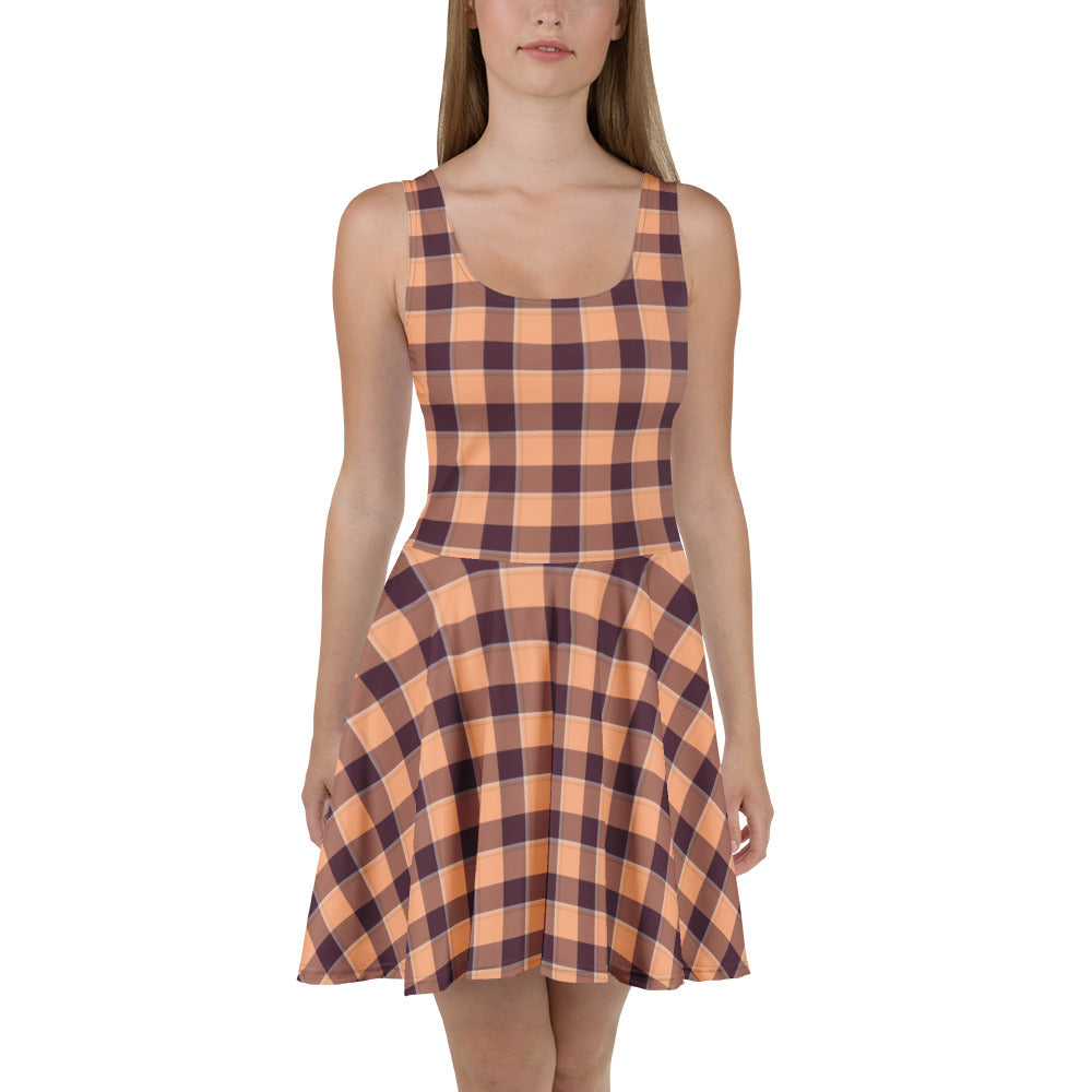 Hit Pink and Livid Brown Plaid Skater Dress - Scottish Squares