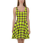 Electric Lime and Livid Brown Plaid Skater Dress - Scottish Squares