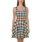 Blizzard Blue and Livid Brown Plaid Skater Dress - Scottish Squares