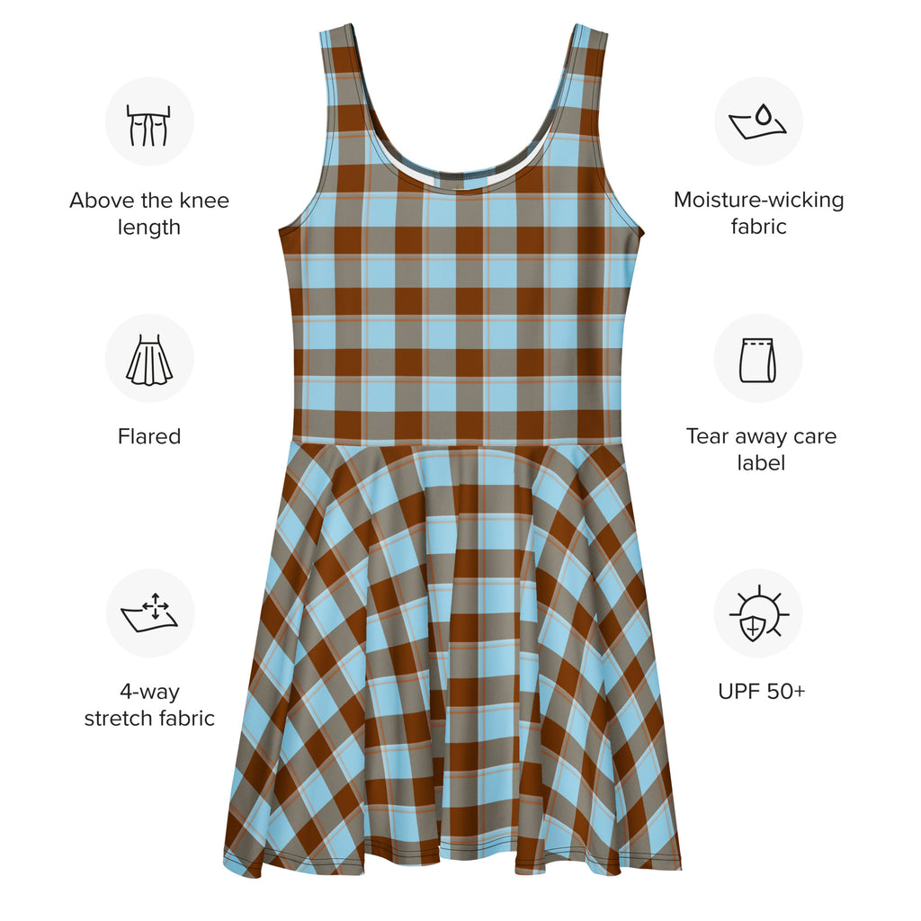 Blizzard Blue and Livid Brown Plaid Skater Dress - Scottish Squares