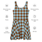 Blizzard Blue and Livid Brown Plaid Skater Dress - Scottish Squares
