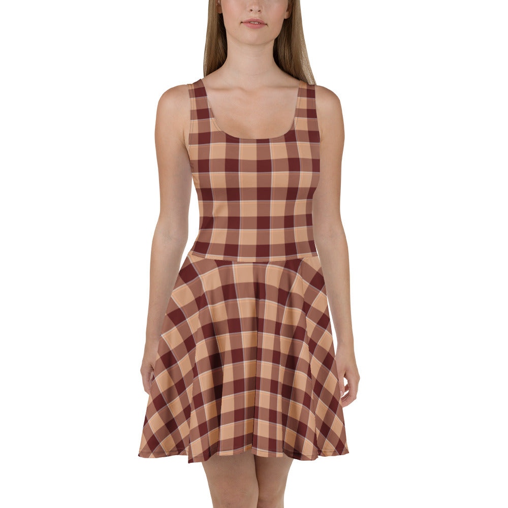 Whiskey and Livid Brown Plaid Skater Dress - Scottish Squares