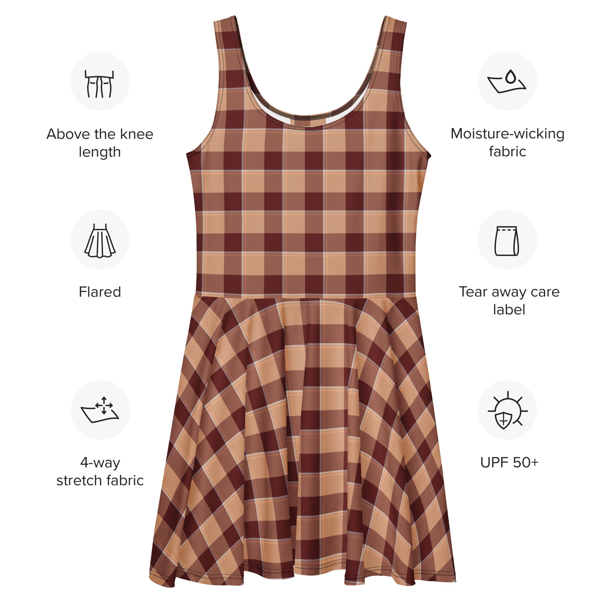 Whiskey and Livid Brown Plaid Skater Dress - Scottish Squares