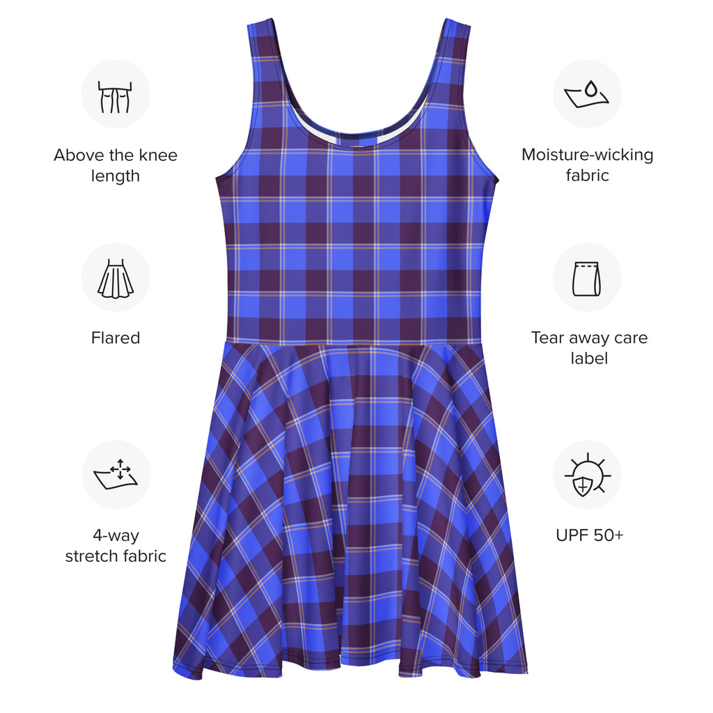 Cornflower Blue and Livid Brown Plaid Skater Dress - Scottish Squares