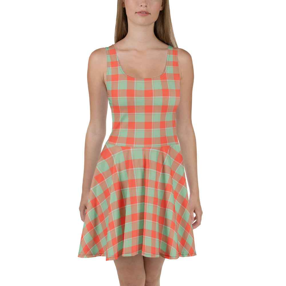 Spring Rain and Persimmon Plaid Skater Dress - Scottish Squares