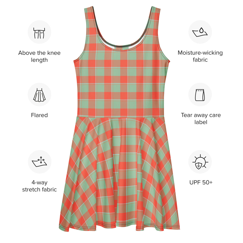 Spring Rain and Persimmon Plaid Skater Dress - Scottish Squares