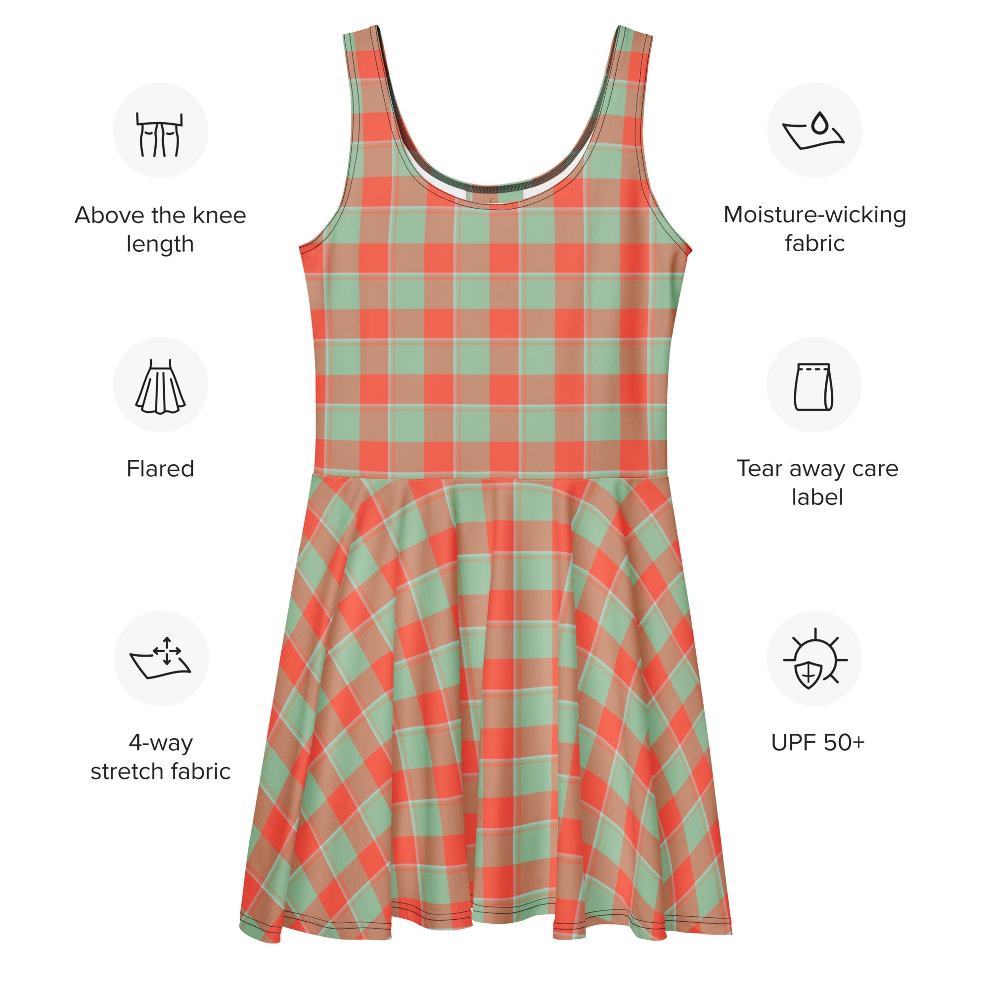 Spring Rain and Persimmon Plaid Skater Dress - Scottish Squares
