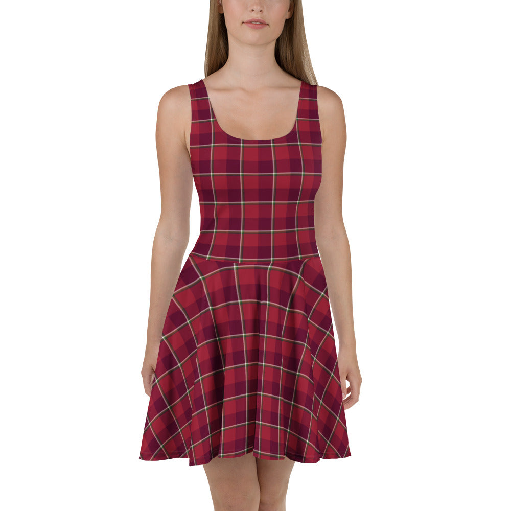 Old Brick and Cab Sav Plaid Skater Dress - Scottish Squares