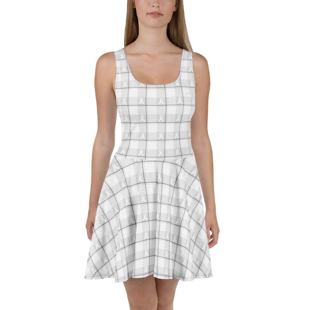 Skater Dress Lung Cancer Awareness Plaid, White Ribbon, Supportive Gift 3XL - Scottish Squares