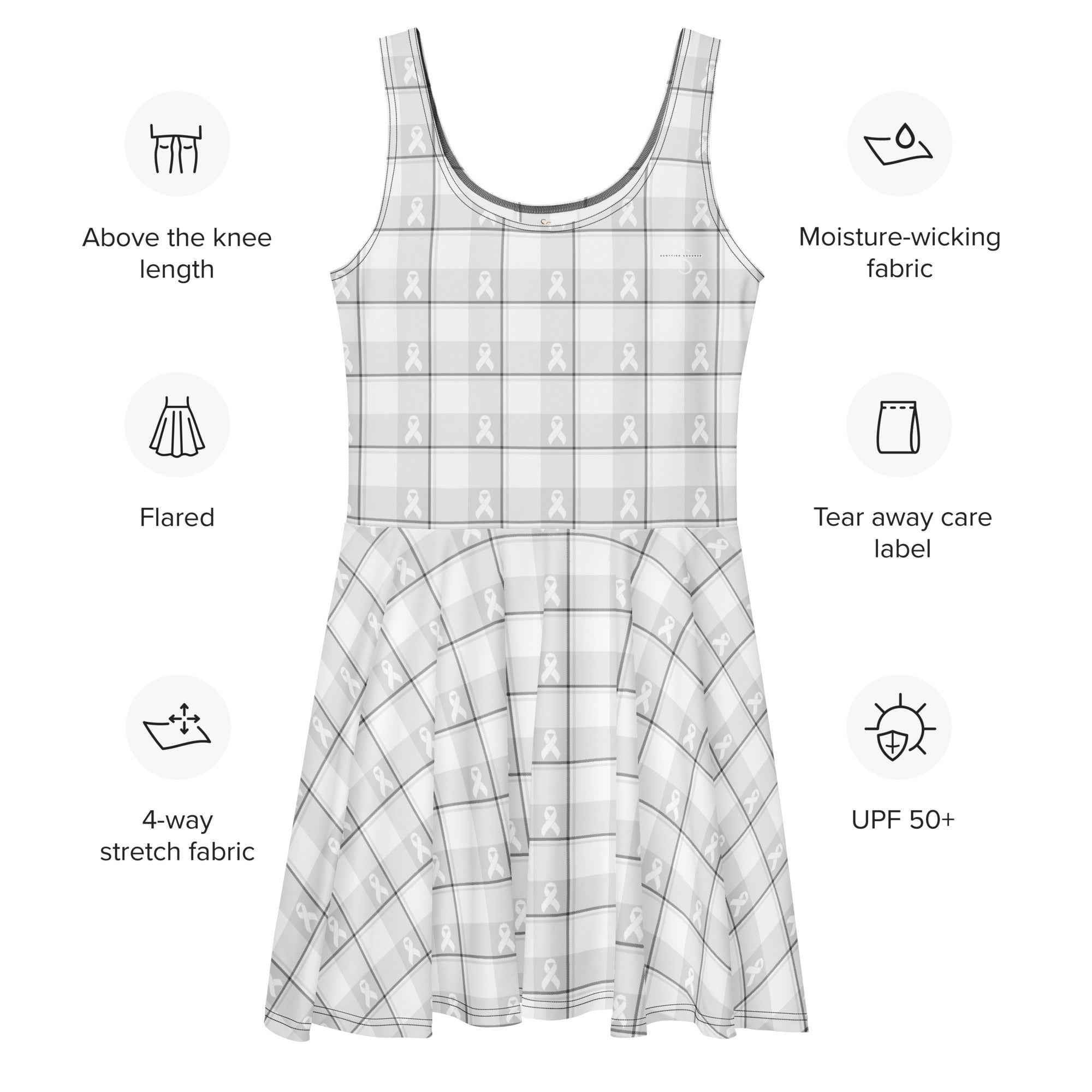 Skater Dress Lung Cancer Awareness Plaid, White Ribbon, Supportive Gift - Scottish Squares
