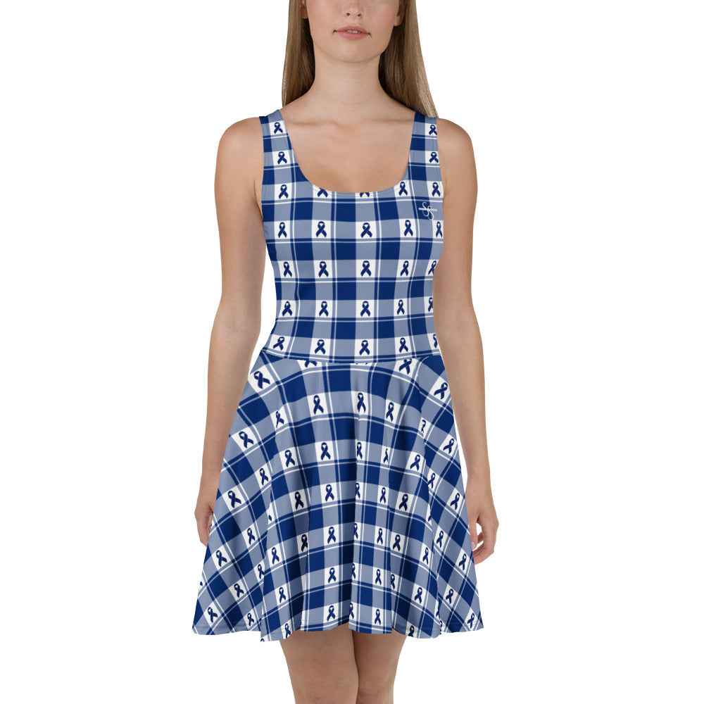 Skater Dress Colorectal Cancer Awareness Plaid, Dark Blue Ribbon, Supportive Gift 3XL - Scottish Squares