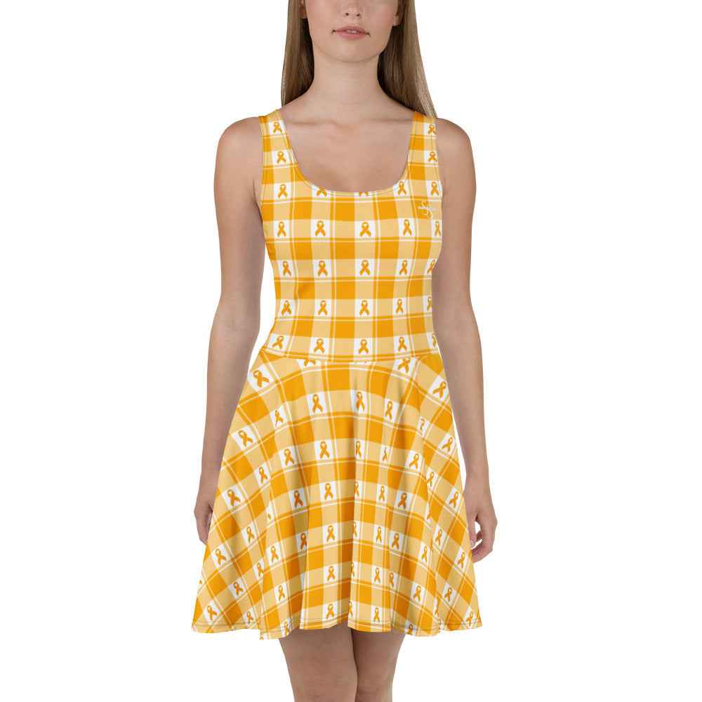 Skater Dress Kidney Cancer Awareness Plaid, Orange Ribbon, Supportive Gift 3XL - Scottish Squares