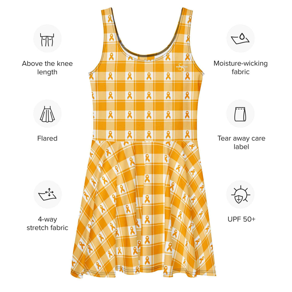 Skater Dress Kidney Cancer Awareness Plaid, Orange Ribbon, Supportive Gift - Scottish Squares