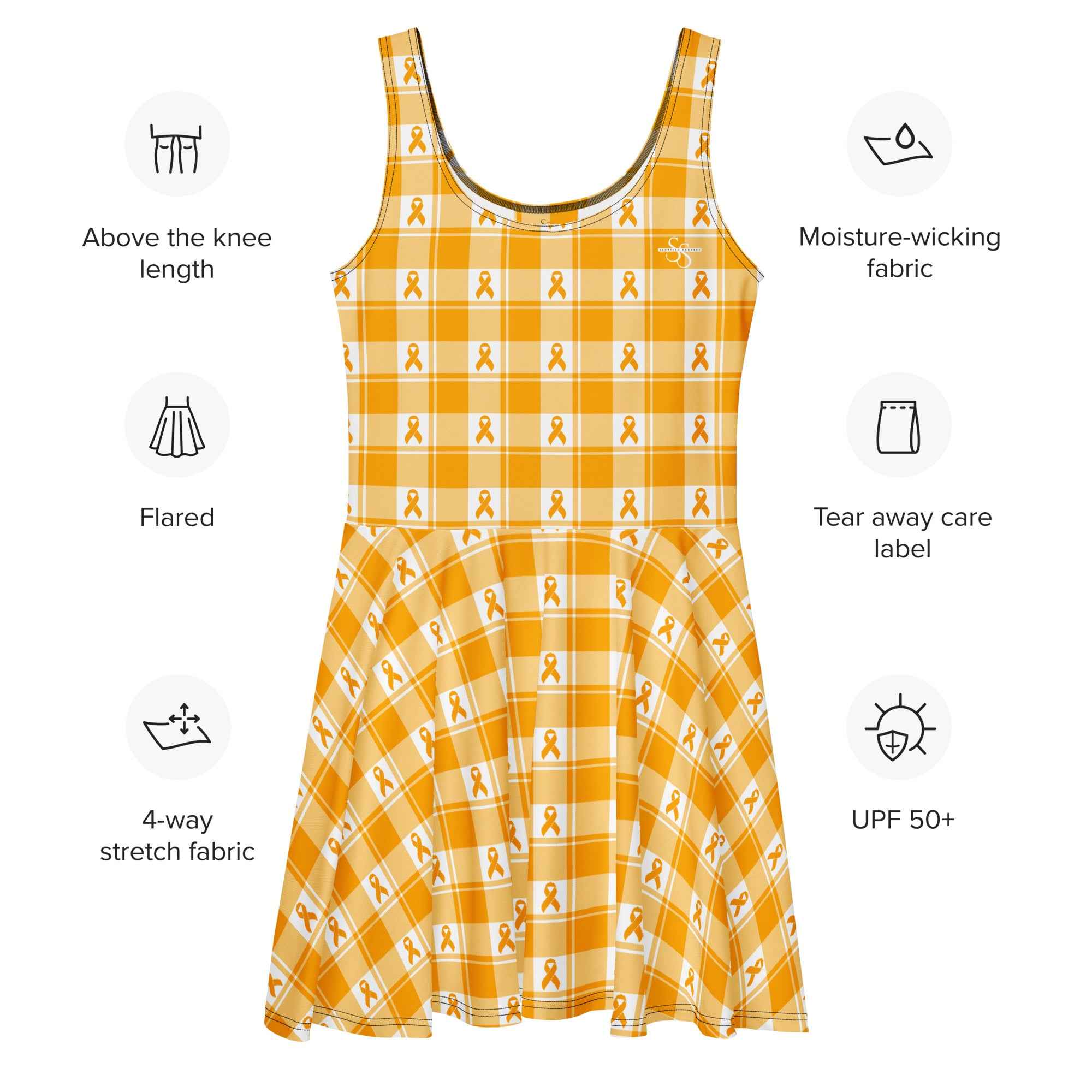 Skater Dress Kidney Cancer Awareness Plaid, Orange Ribbon, Supportive Gift - Scottish Squares