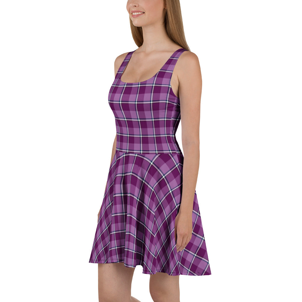 Purple and Trendy Pink Plaid Skater Dress - Scottish Squares