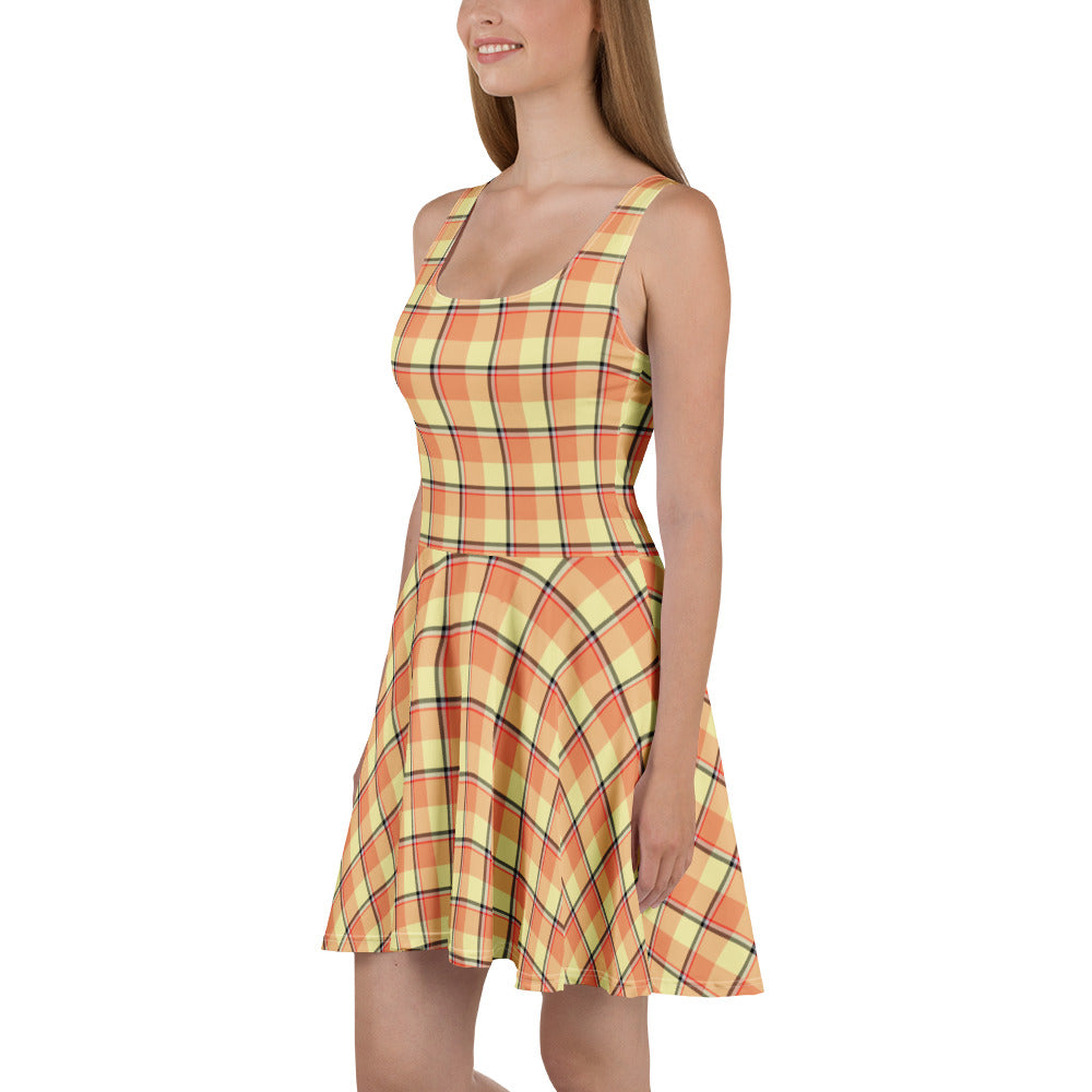 Claystone and Morning Mist Plaid Skater Dress - Scottish Squares