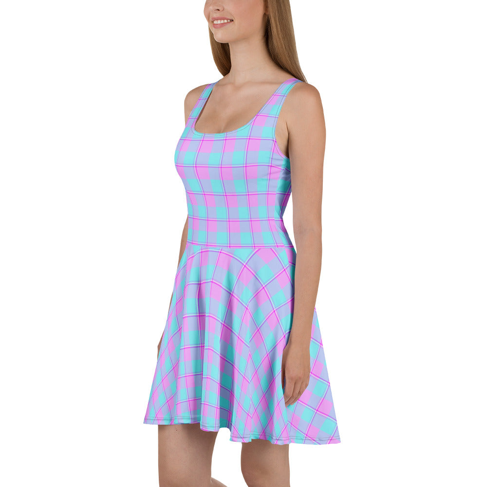 Mauve and Coastal Mist Plaid Skater Dress - Scottish Squares