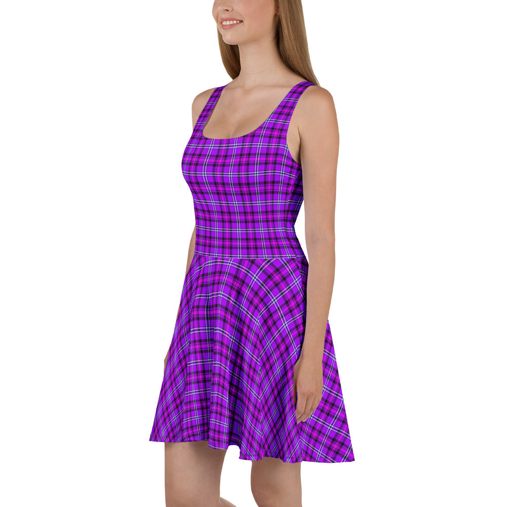 Electric Violet and Fuchsia Plaid Skater Dress - Scottish Squares