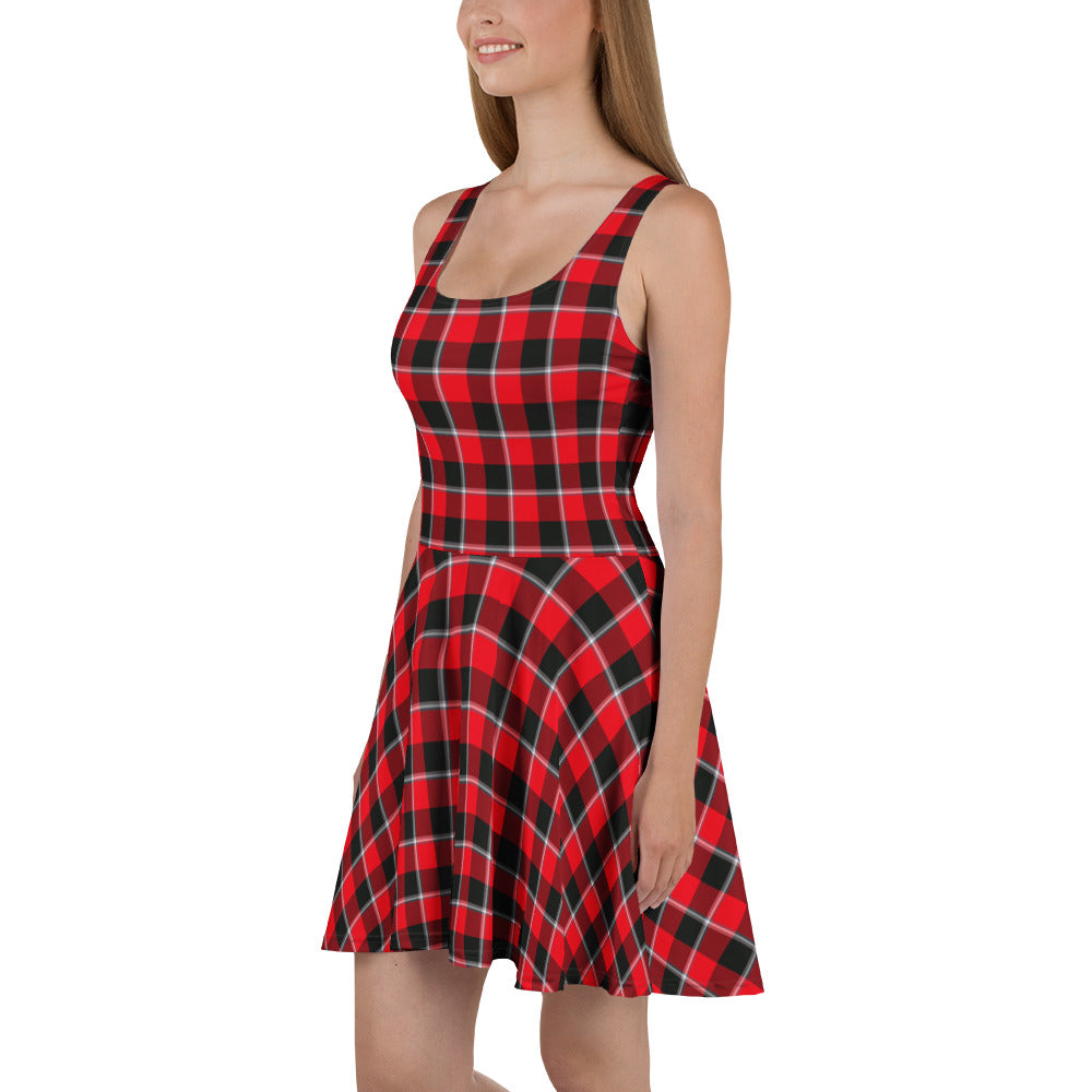 Red Ribbon and Heavy Metal Plaid Skater Dress - Scottish Squares
