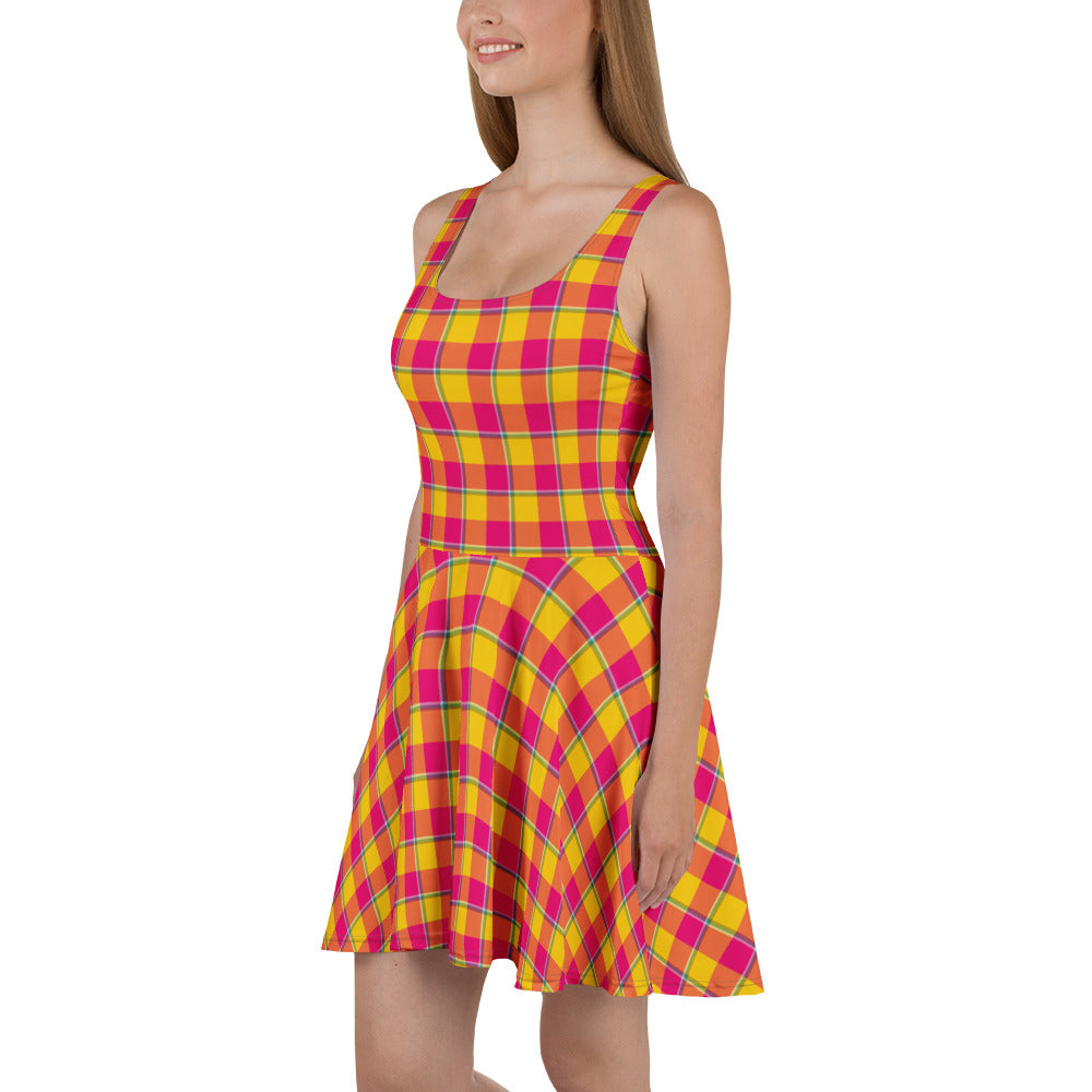 Corn and Razzmatazz Plaid Skater Dress - Scottish Squares