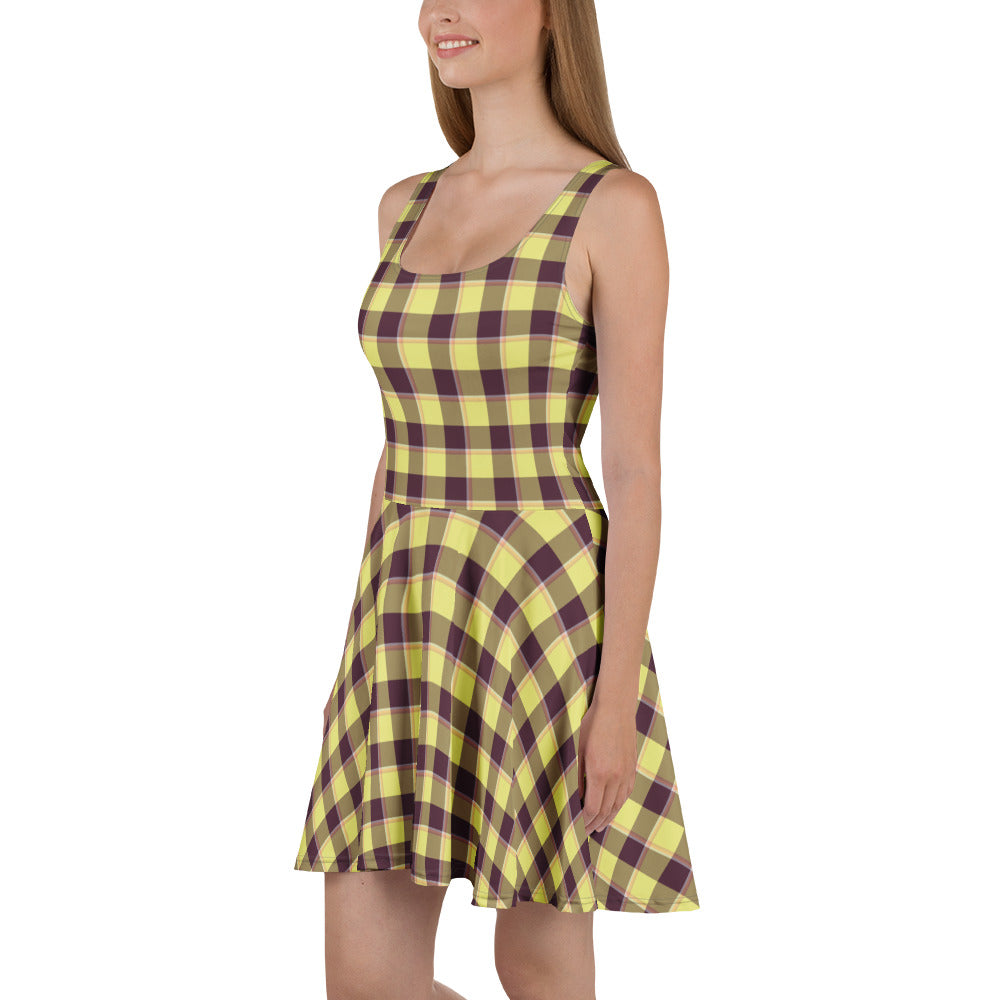 Flax and Livid Brown Plaid Skater Dress - Scottish Squares