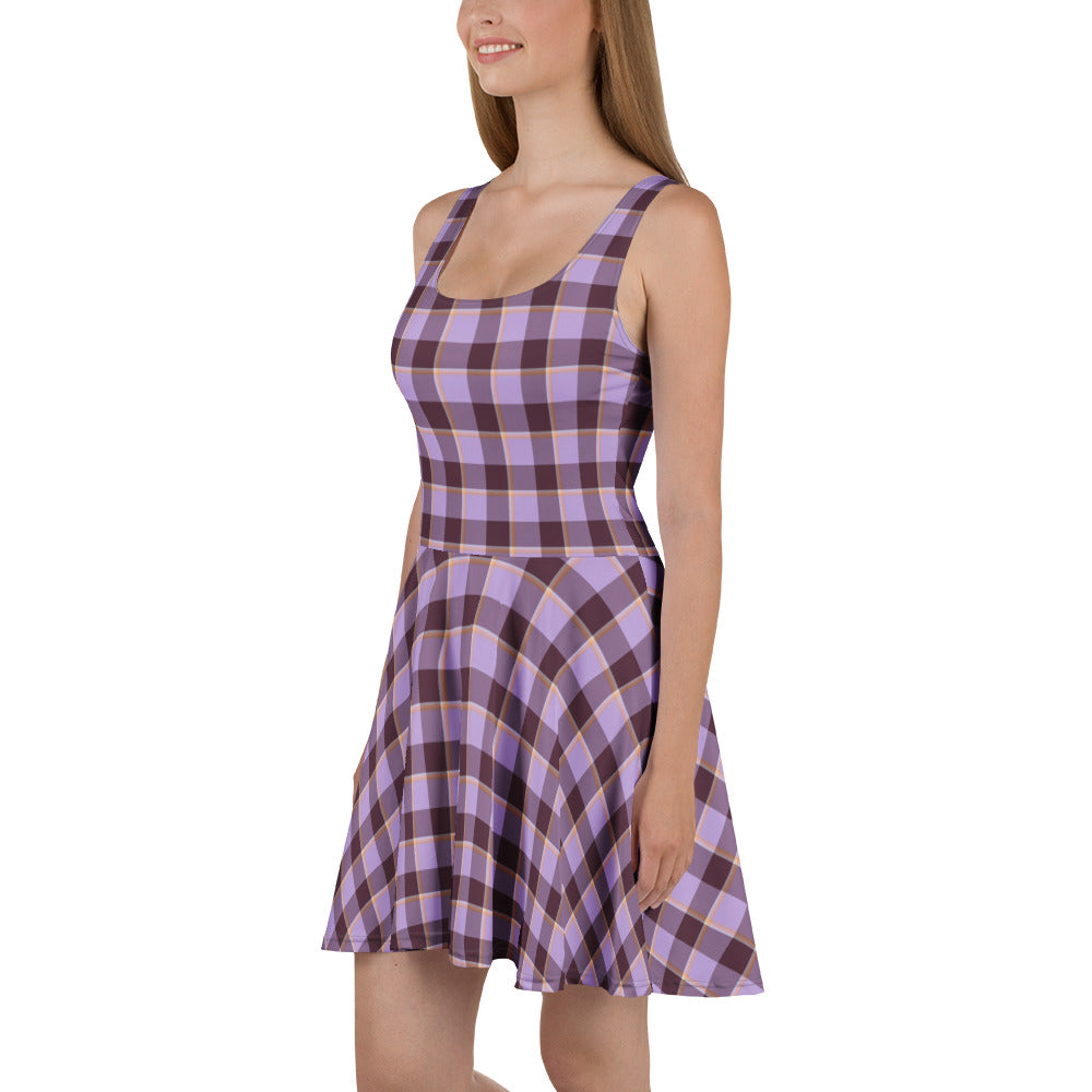 Light Wisteria and Livid Brown Plaid Skater Dress - Scottish Squares