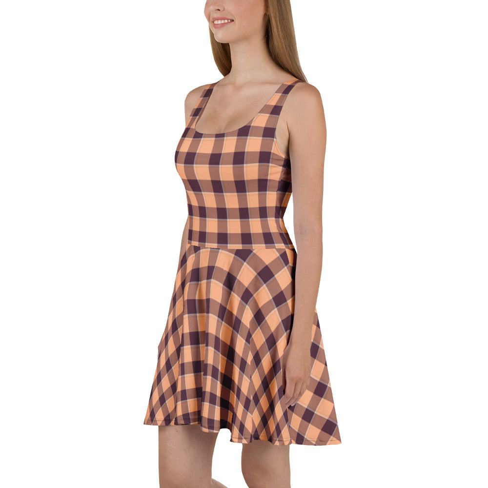 Hit Pink and Livid Brown Plaid Skater Dress - Scottish Squares