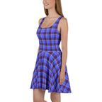 Cornflower Blue and Livid Brown Plaid Skater Dress - Scottish Squares