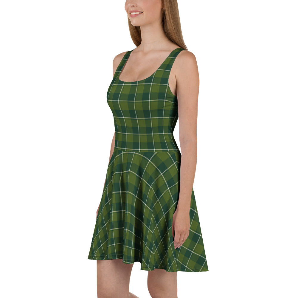 Woodland and Evergreen Plaid Skater Dress - Scottish Squares