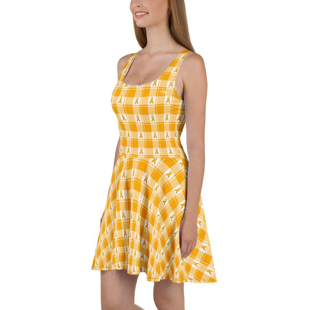 Skater Dress Kidney Cancer Awareness Plaid, Orange Ribbon, Supportive Gift - Scottish Squares