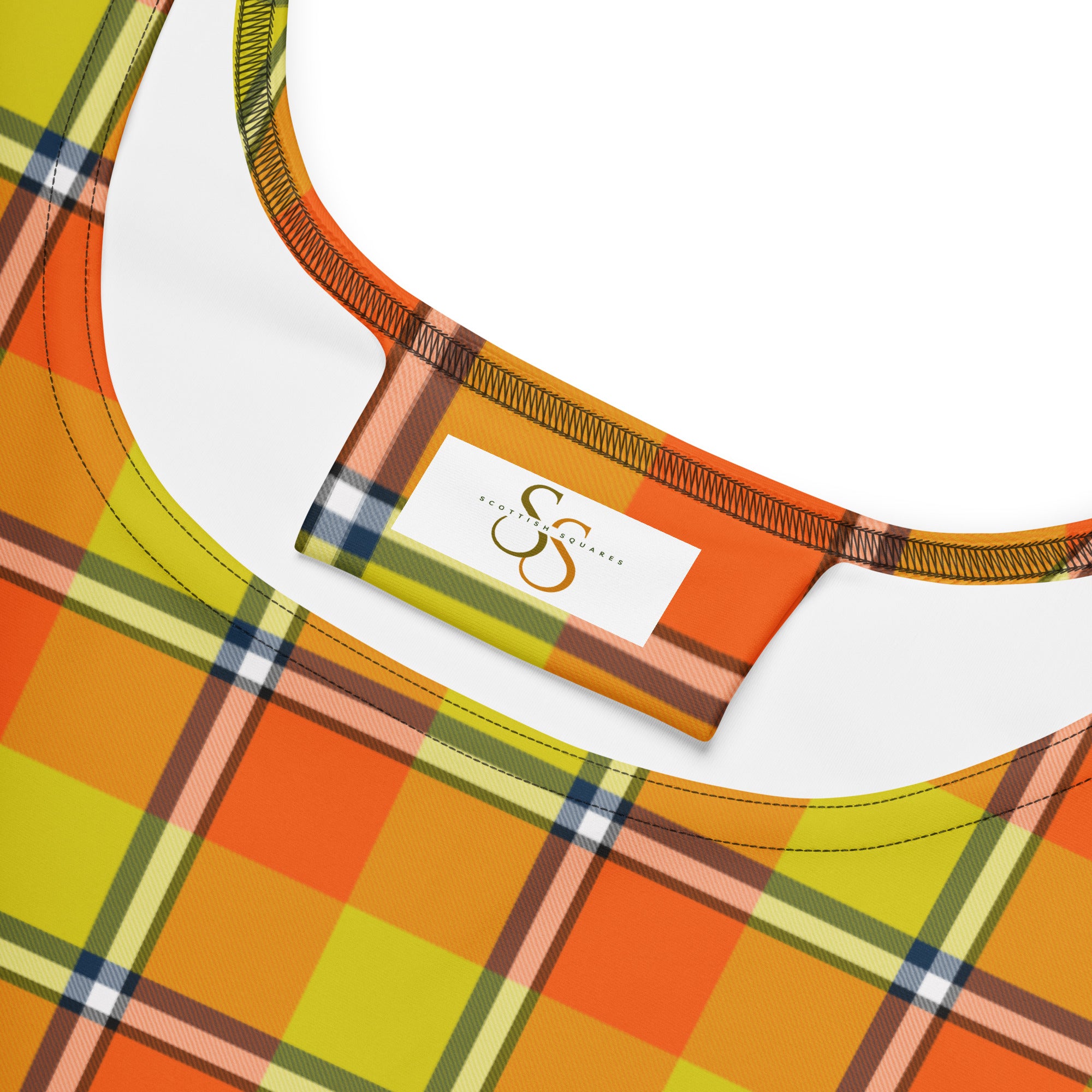 Blaze Orange and Bird Flower Plaid Skater Dress - Scottish Squares