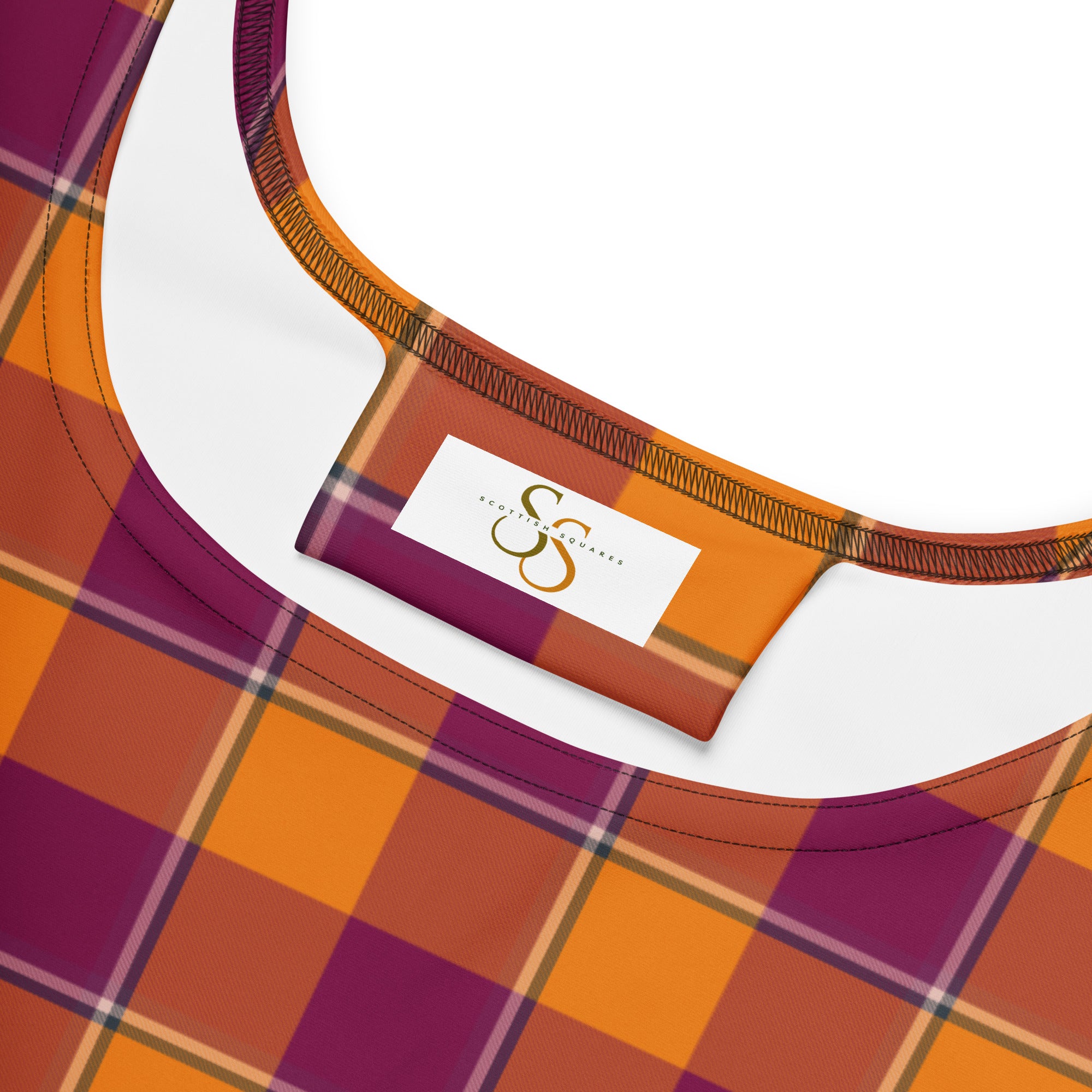 Tahiti Gold and Rose Bud Cherry Plaid Skater Dress - Scottish Squares