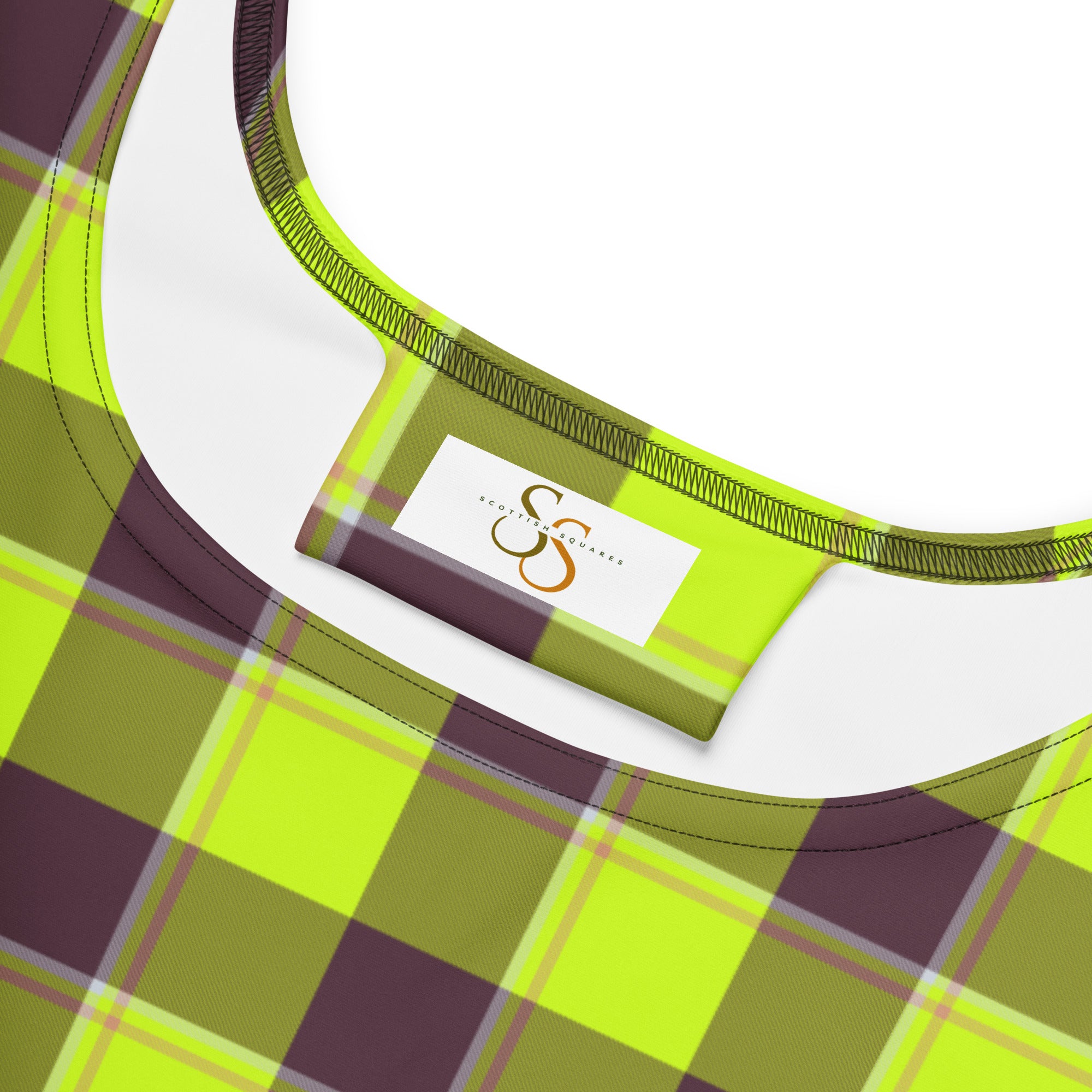 Electric Lime and Livid Brown Plaid Skater Dress - Scottish Squares
