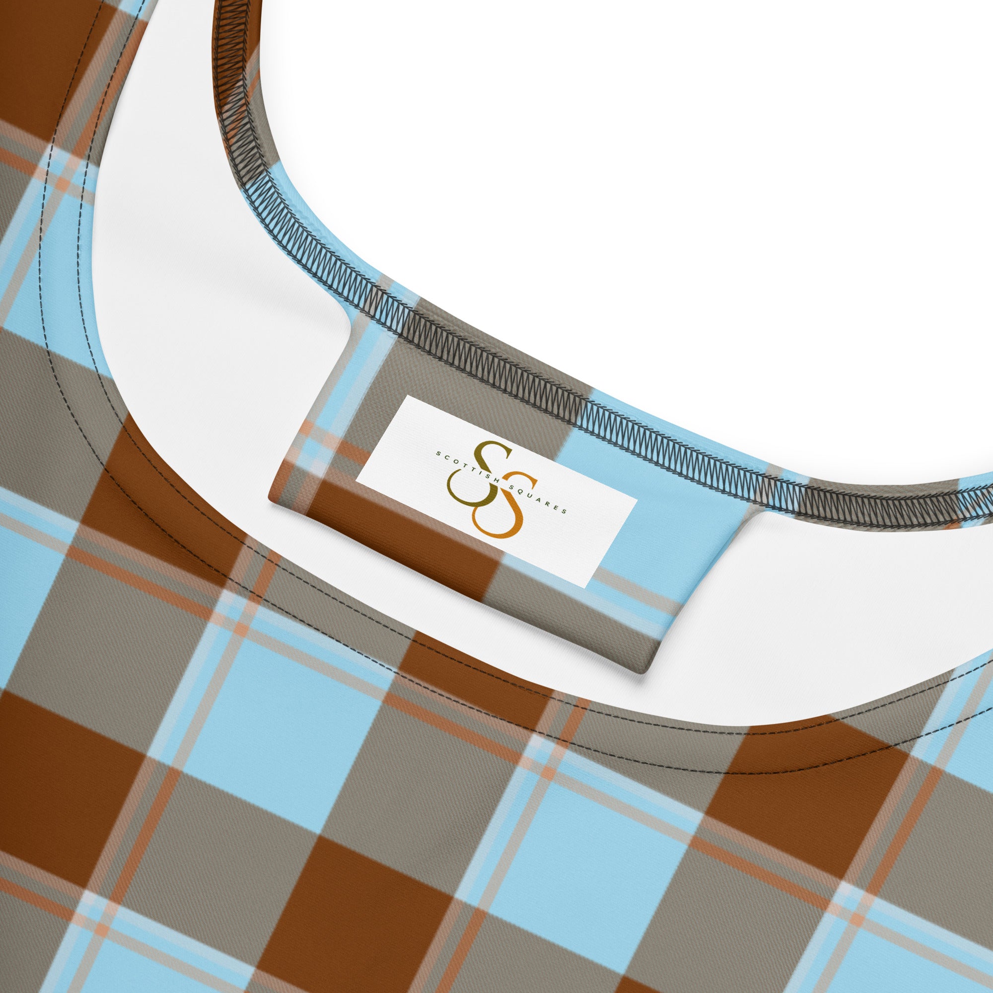 Blizzard Blue and Livid Brown Plaid Skater Dress - Scottish Squares