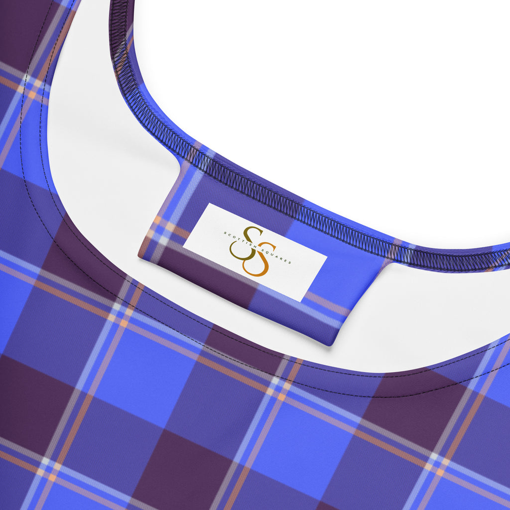Cornflower Blue and Livid Brown Plaid Skater Dress - Scottish Squares