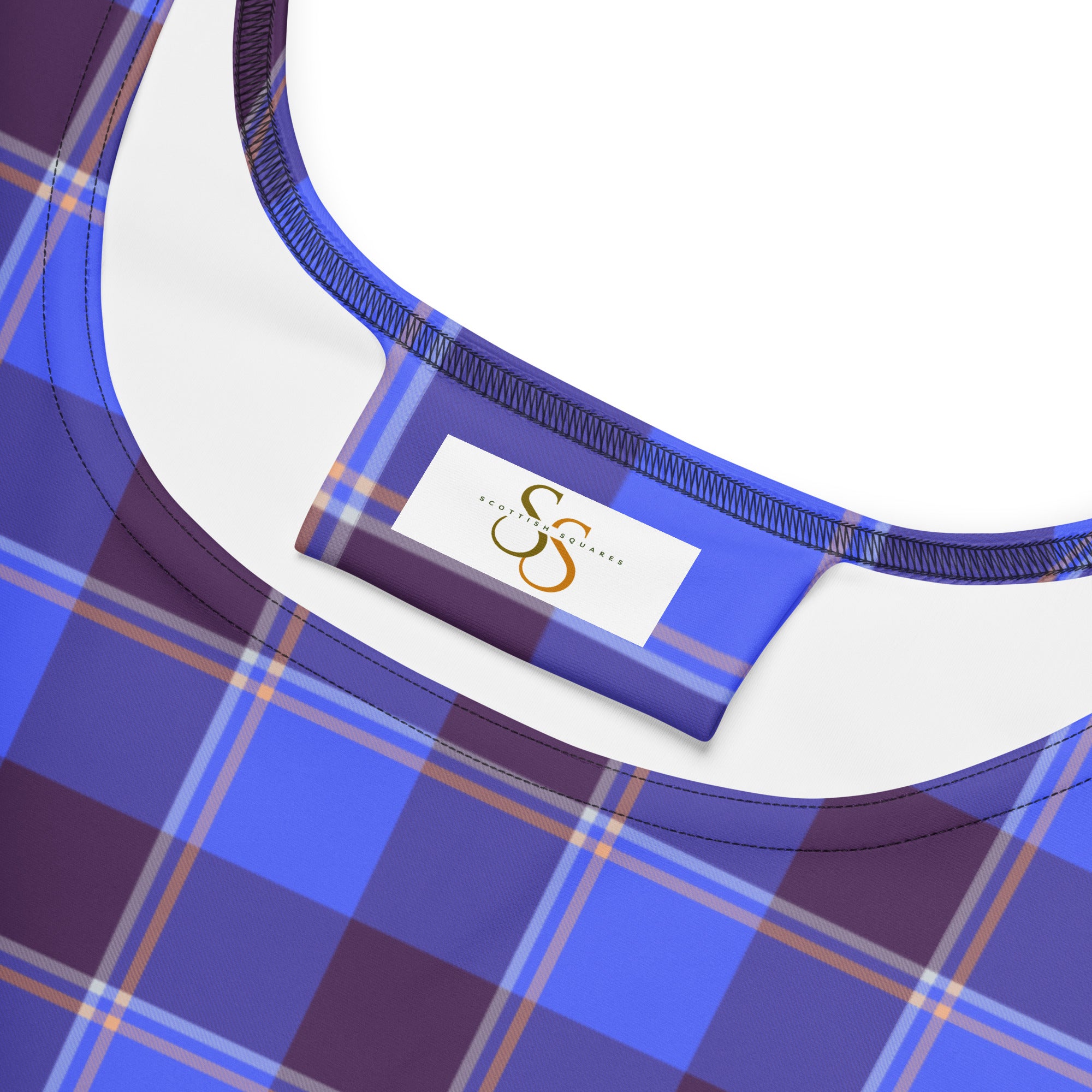 Cornflower Blue and Livid Brown Plaid Skater Dress - Scottish Squares
