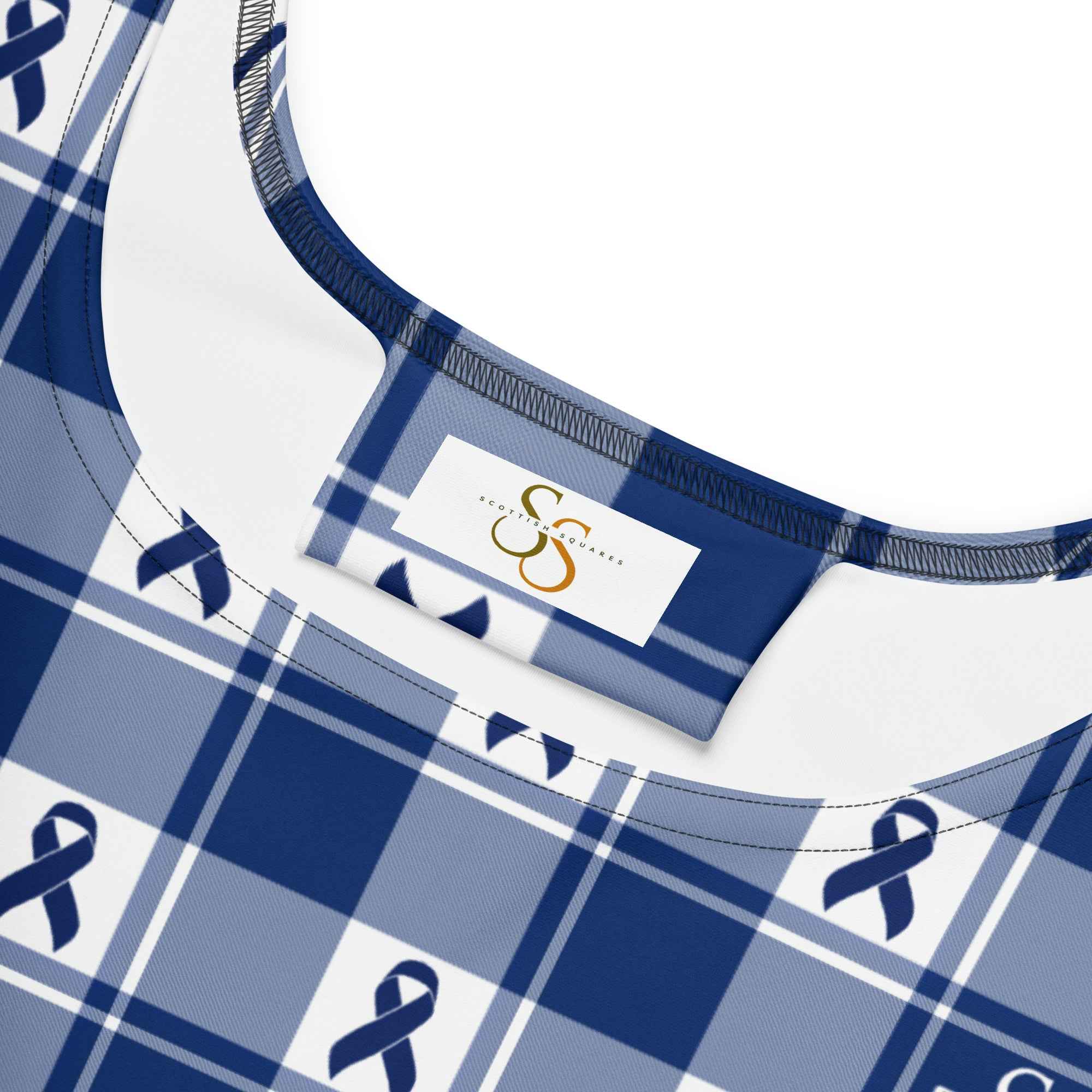 Skater Dress Colorectal Cancer Awareness Plaid, Dark Blue Ribbon, Supportive Gift - Scottish Squares