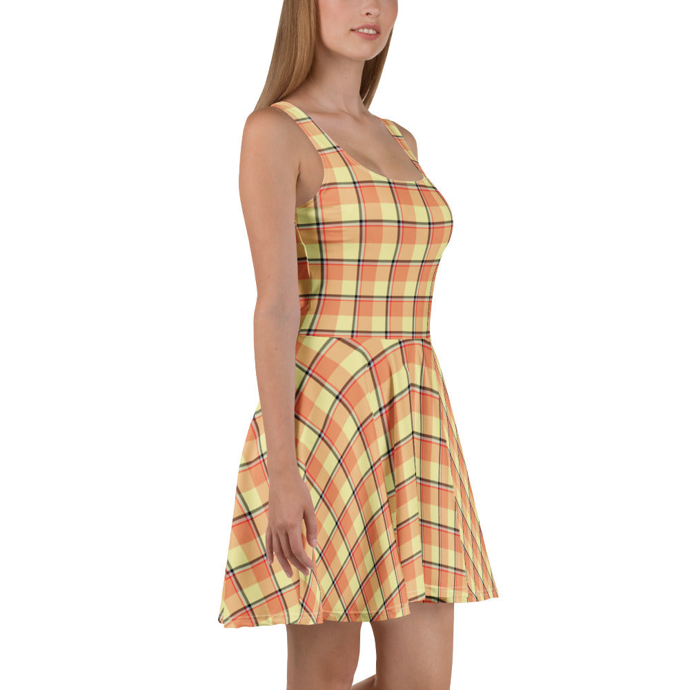 Claystone and Morning Mist Plaid Skater Dress - Scottish Squares