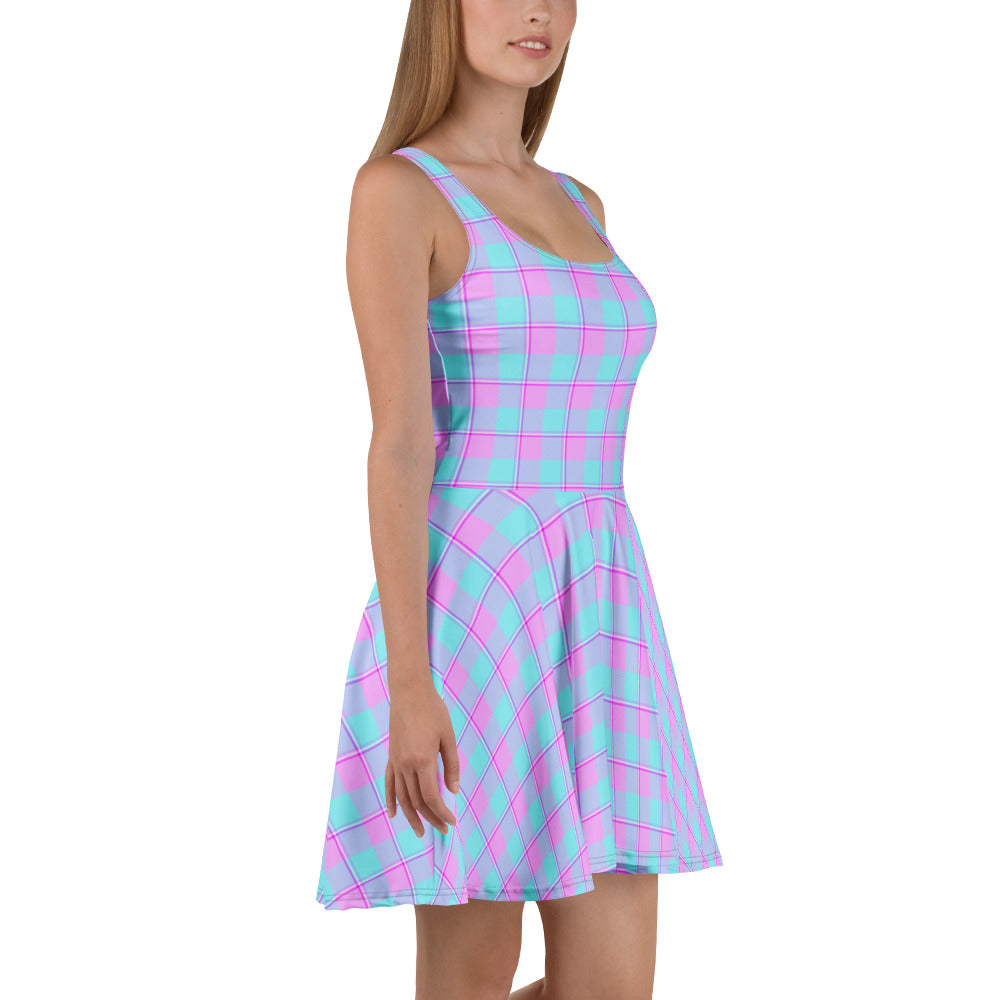Mauve and Coastal Mist Plaid Skater Dress - Scottish Squares