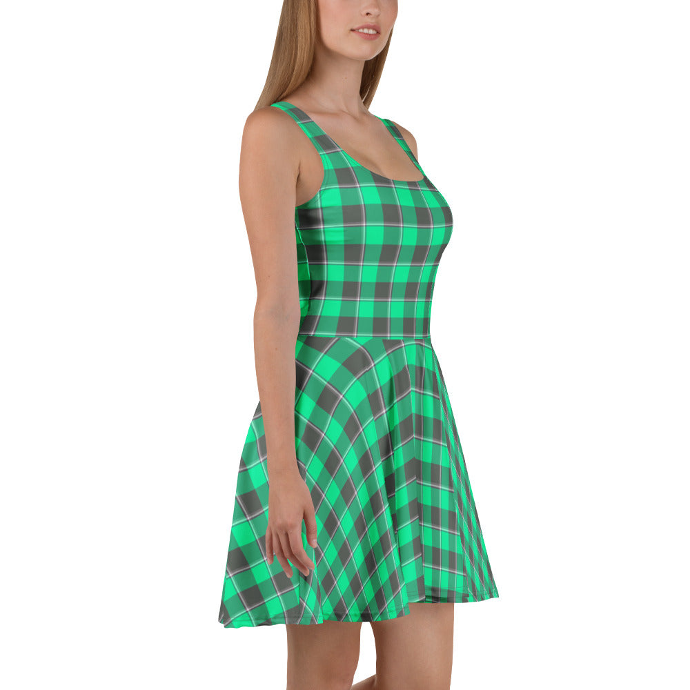 Spring Green and Finlandia Plaid Skater Dress - Scottish Squares