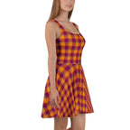 Tahiti Gold and Rose Bud Cherry Plaid Skater Dress - Scottish Squares