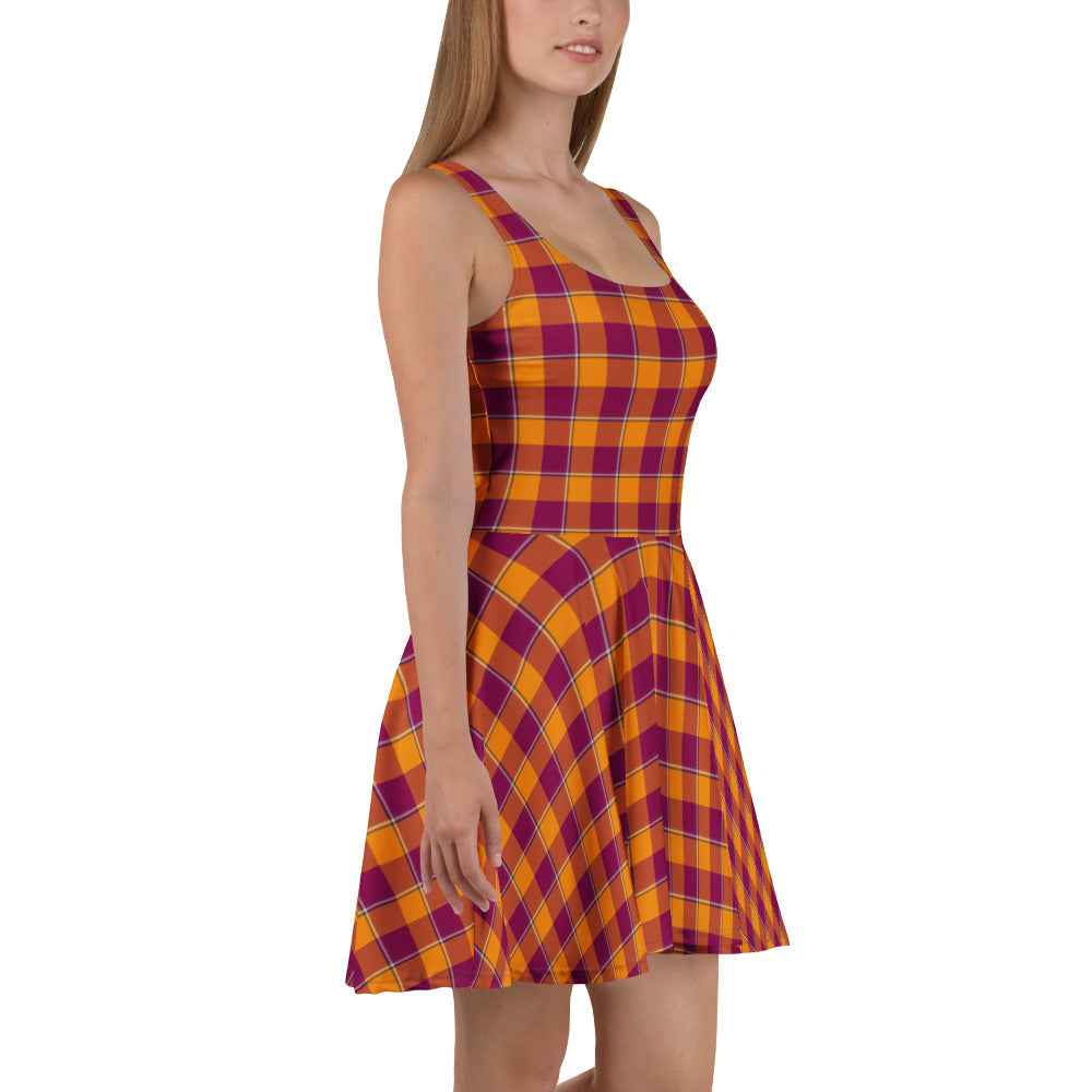Tahiti Gold and Rose Bud Cherry Plaid Skater Dress - Scottish Squares