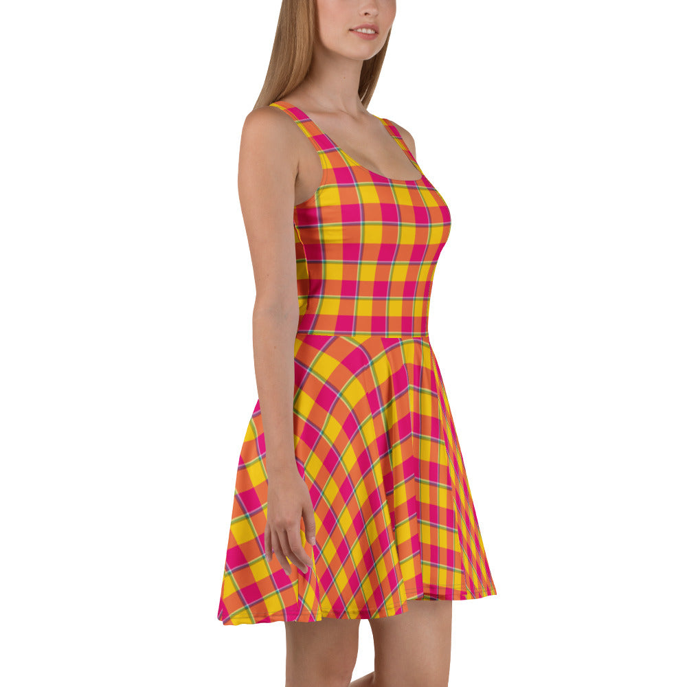Corn and Razzmatazz Plaid Skater Dress - Scottish Squares