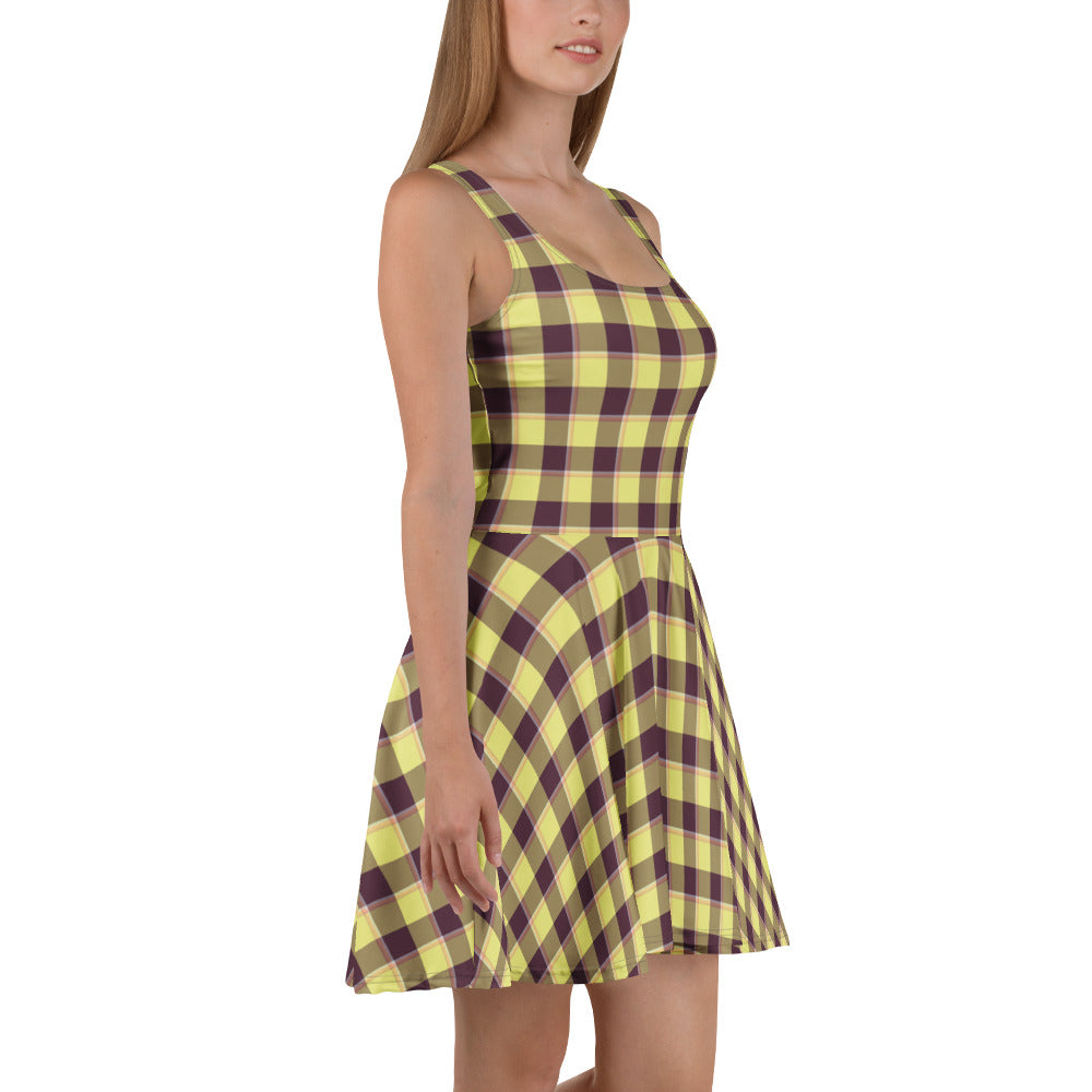 Flax and Livid Brown Plaid Skater Dress - Scottish Squares