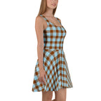 Blizzard Blue and Livid Brown Plaid Skater Dress - Scottish Squares