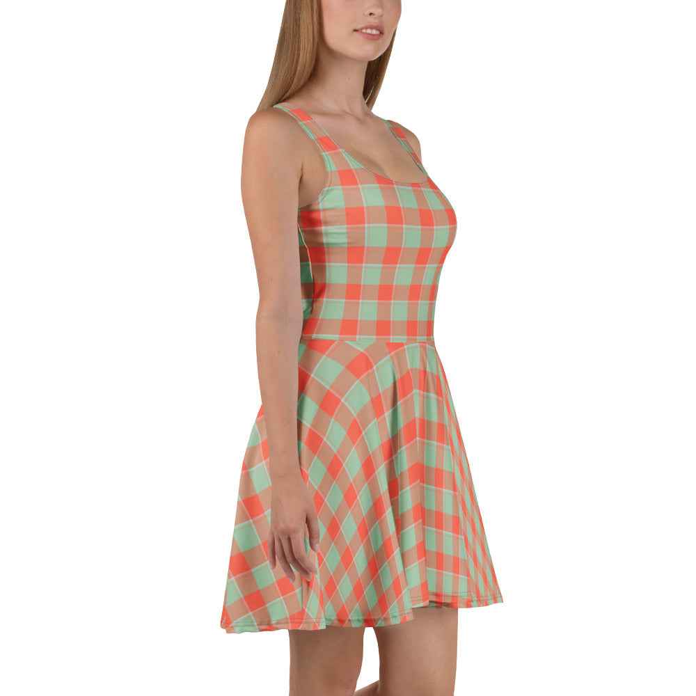Spring Rain and Persimmon Plaid Skater Dress - Scottish Squares