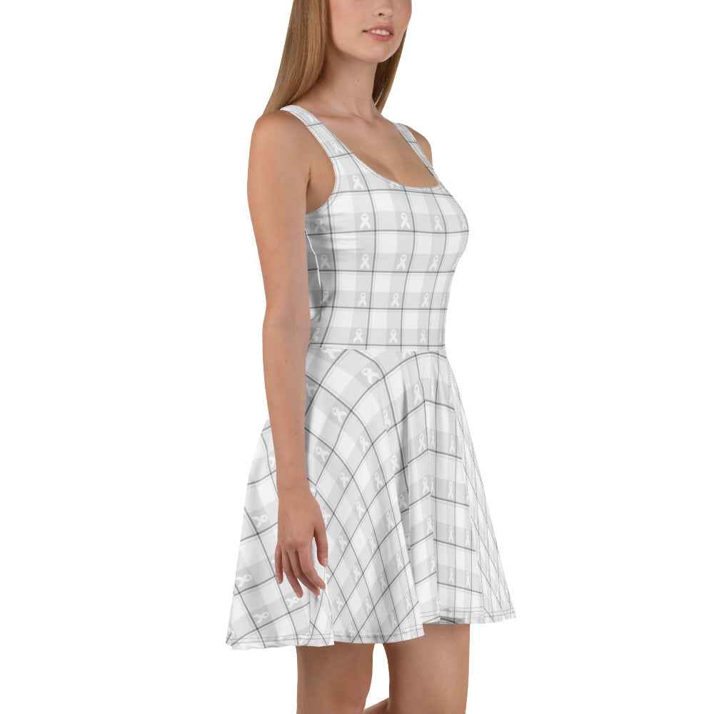 Skater Dress Lung Cancer Awareness Plaid, White Ribbon, Supportive Gift - Scottish Squares