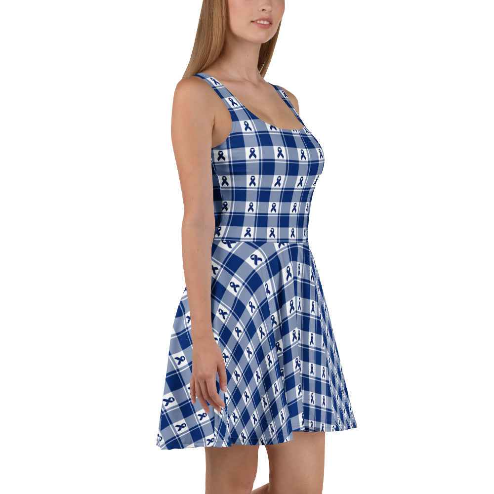 Skater Dress Colorectal Cancer Awareness Plaid, Dark Blue Ribbon, Supportive Gift - Scottish Squares