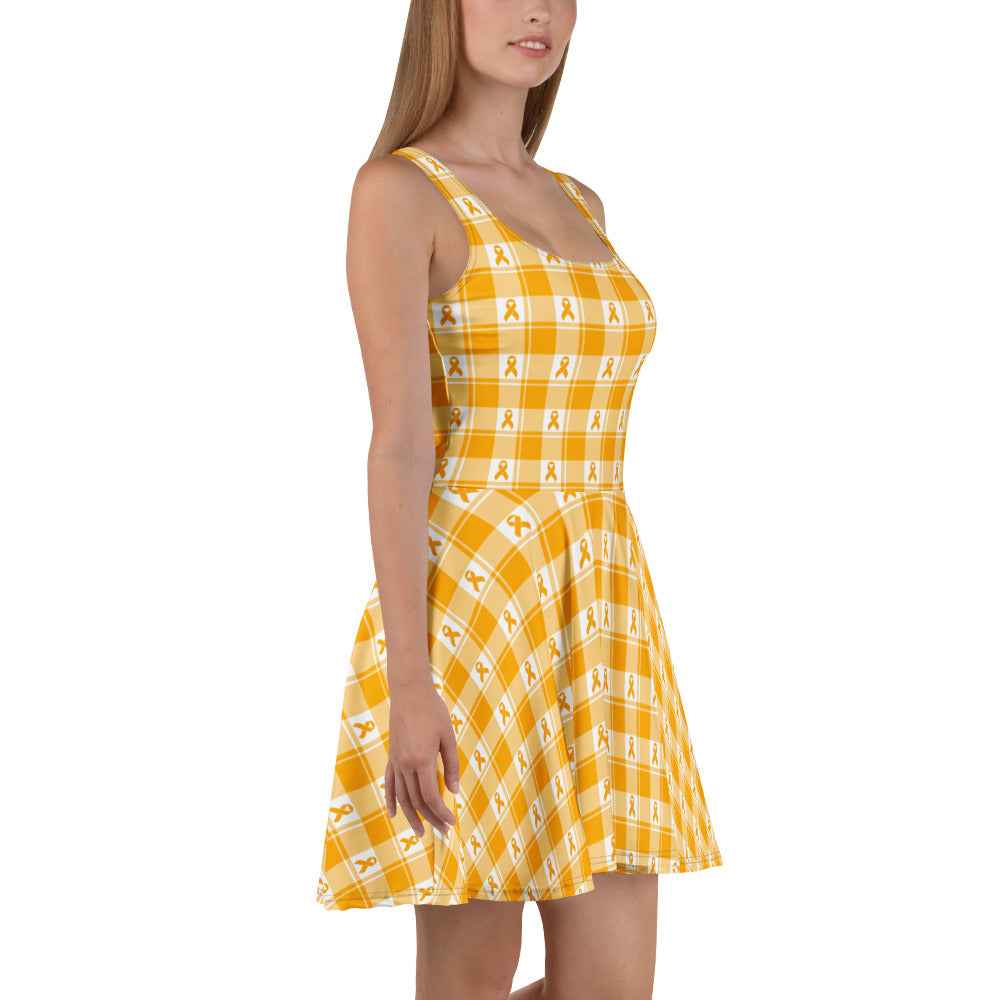 Skater Dress Kidney Cancer Awareness Plaid, Orange Ribbon, Supportive Gift - Scottish Squares