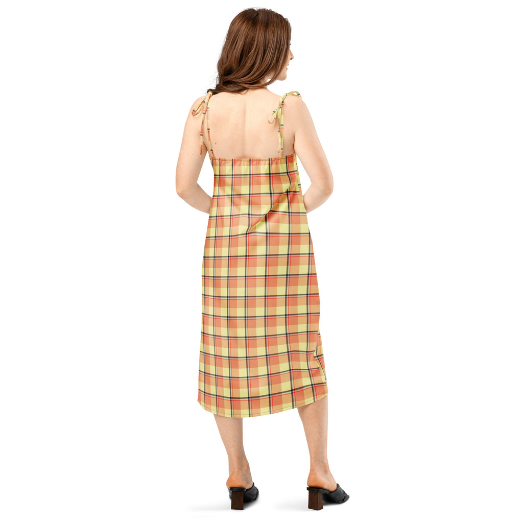 Tie-Strap Midi Dress Claystone and Morning Mist Plaid - Scottish Squares